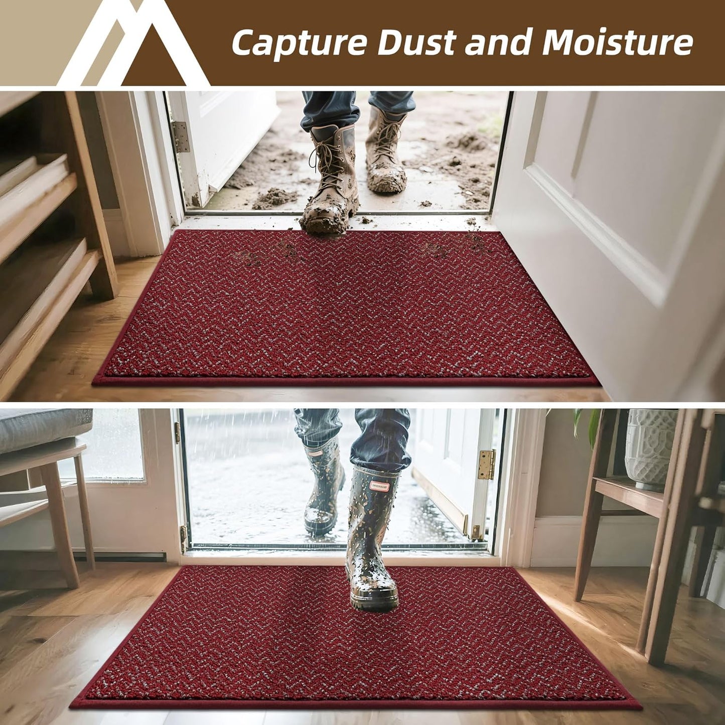 COSY HOMEER-Door-Mat 36"x60" Non Slip Absorbent Entryway Rugs Dirt Trapper Doormats Washable Entrance Mats Low Pile Welcome Floor Mat for Front Back Door and Entry Mats,Red