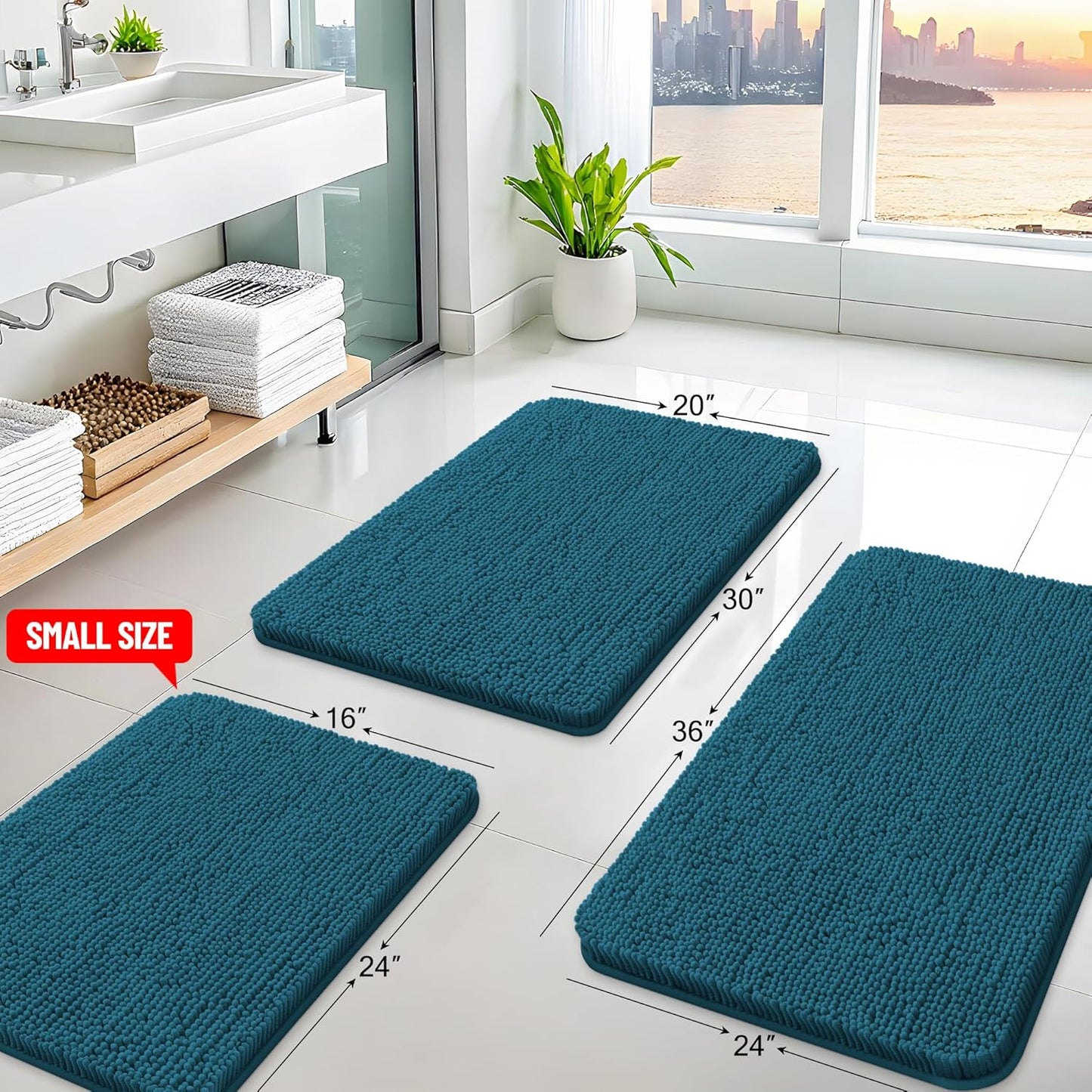 Arotive Bathroom Rugs 30x20, Extra Soft Absorbent Shaggy Chenille Bath Rugs, Machine Washable Rubber Backing Non-Slip Bath Mats for Bathroom Floor Tub and Shower, Home Decor Accessories, Peacock Blue