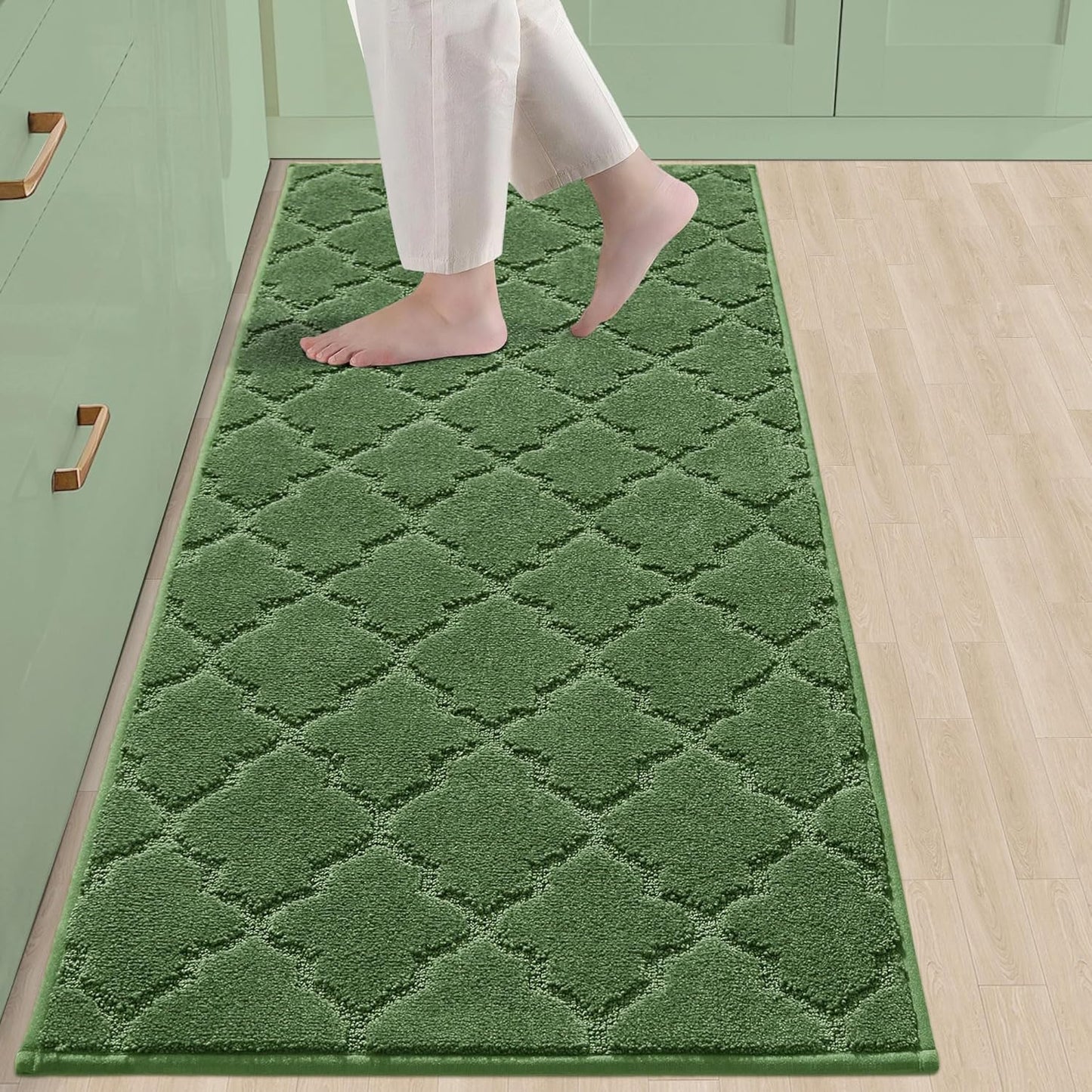 COSY HOMEER-Kitchen-Rugs-Non-Slip-Washable 24"x60" Absorbent Kitchen Runner Rug Polyester Kitchen Mats for Floor Soft Standing Floor Mats for Sink Mat,Hallway,Laundry,Green