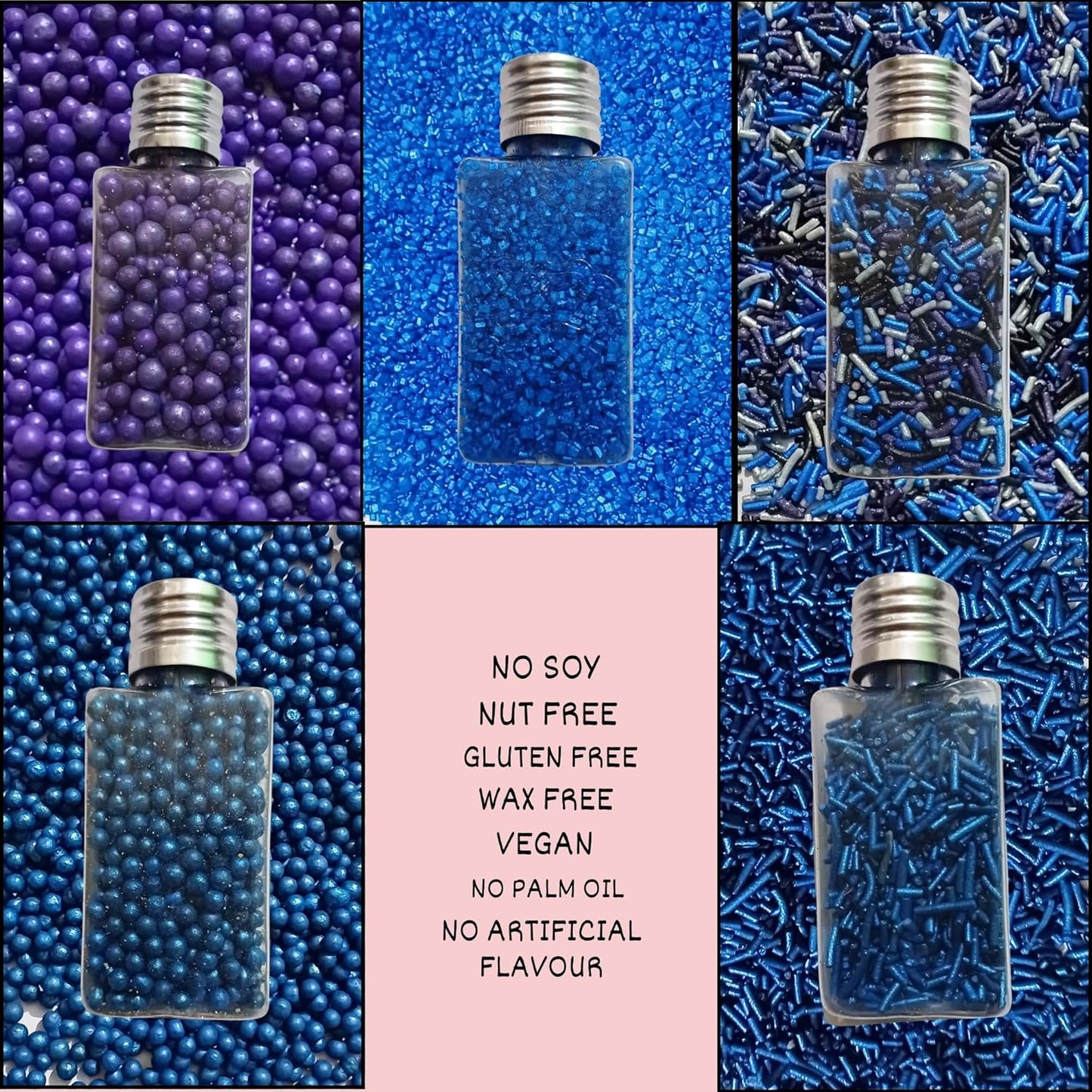 Confect Edible Cake Sprinkles – Decorating Mix | Navy & Blue Purple Pearls, Silver & Black Jimmies, Blue Sparkling Sugar | Sprinkles for Cake, Cupcake & Cookie Decoration - Vegan, Gluten-Free, Nut-Free, Soy-Free, Dairy-Free, Palm Oil-Free-5 Oz