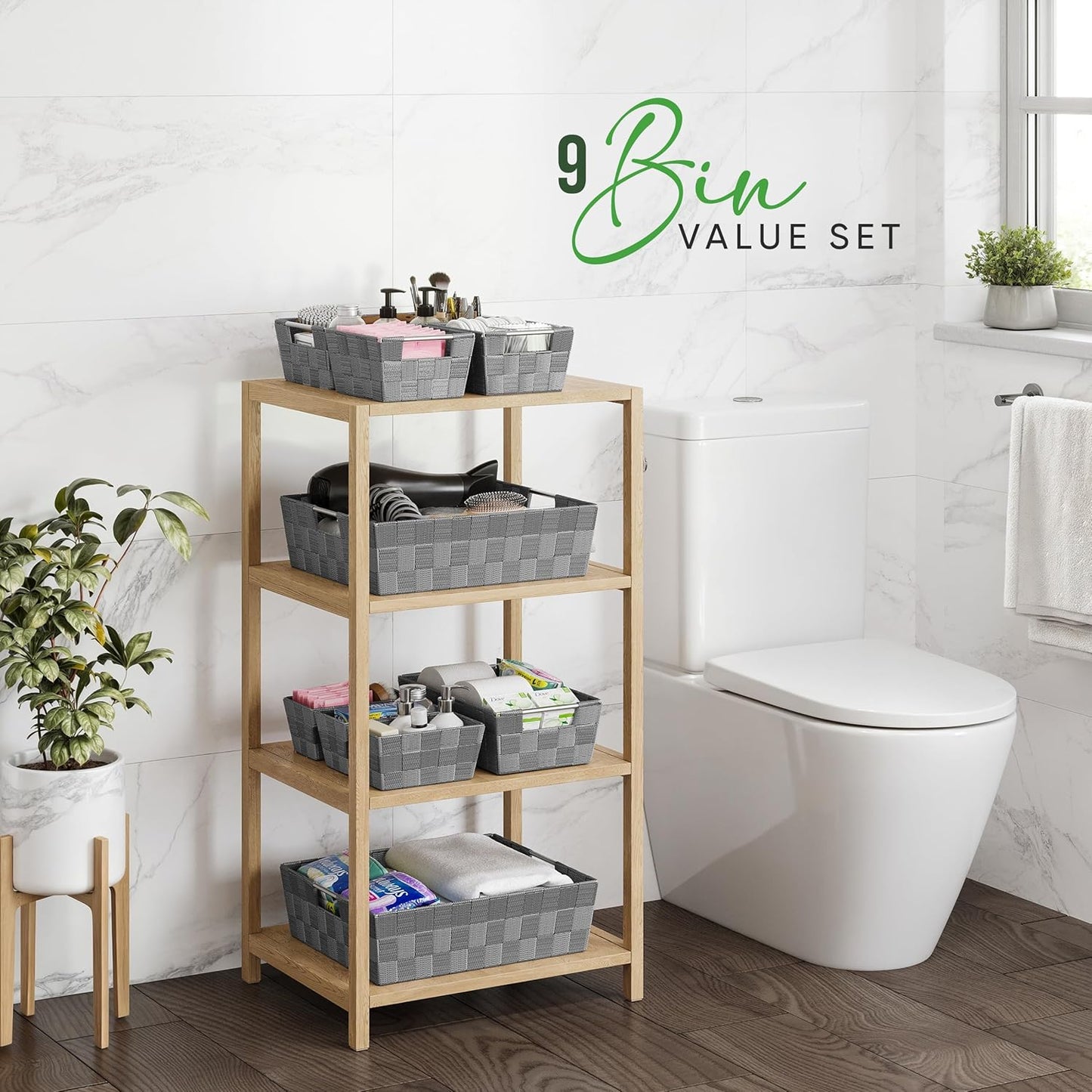 Baskets For Organizing Set Of 9 Dark Grey - Storage Baskets For Shelves - Perfect Closet Organizer Bins, Bathroom Basket, and Pantry Basket - Small Storage Bins For Shelves - Bin For Organization