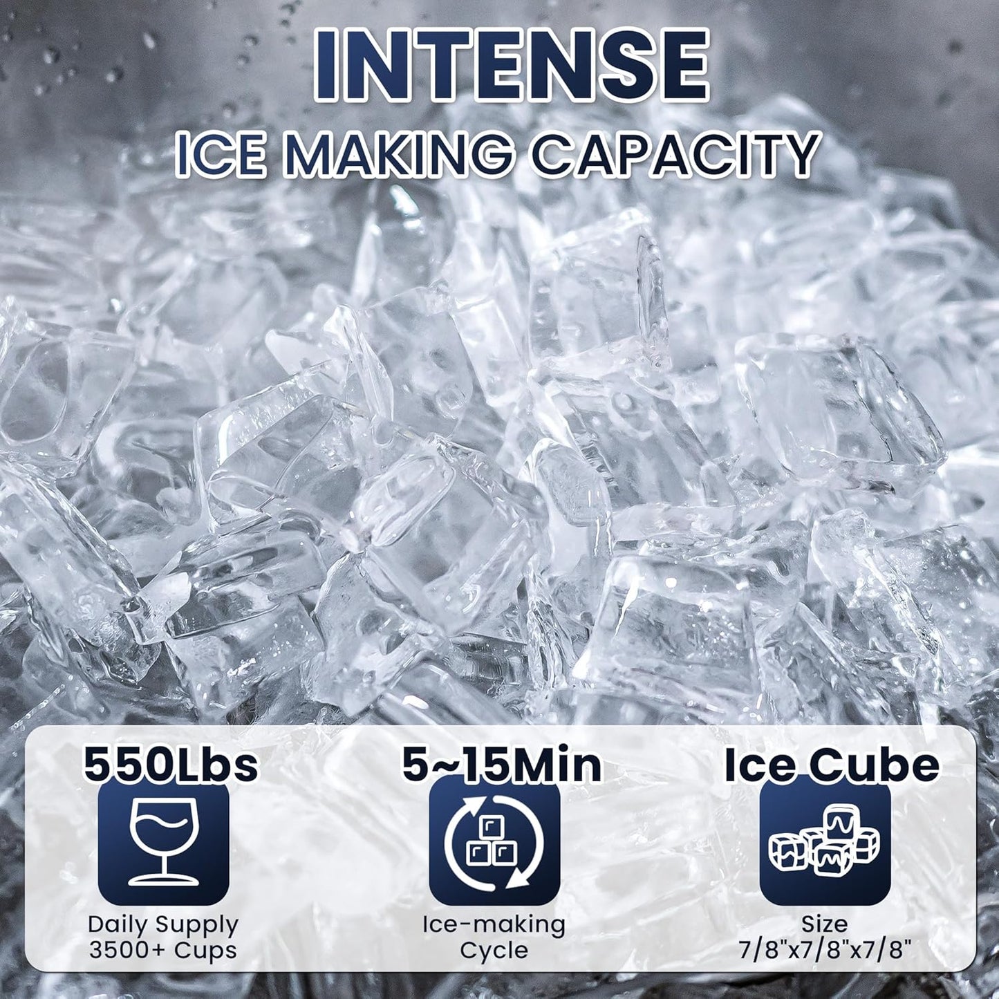 Coolake Commercial Ice Maker Machine 550lbs/24H with 360lbs Storage, 22" Air Cooled Stainless Steel Industrial Ice Machine, Filter Reduce Water Scale up to 99% for Restaurant Hotel, DOE ETL Listed