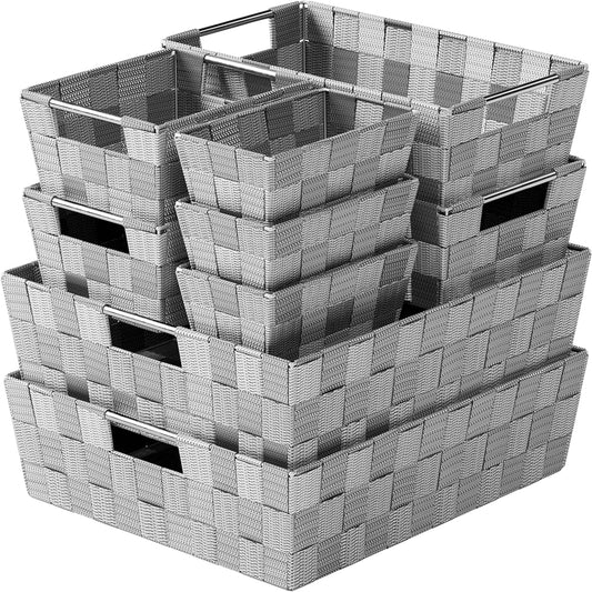 Baskets For Organizing Set Of 9 Dark Grey - Storage Baskets For Shelves - Perfect Closet Organizer Bins, Bathroom Basket, and Pantry Basket - Small Storage Bins For Shelves - Bin For Organization