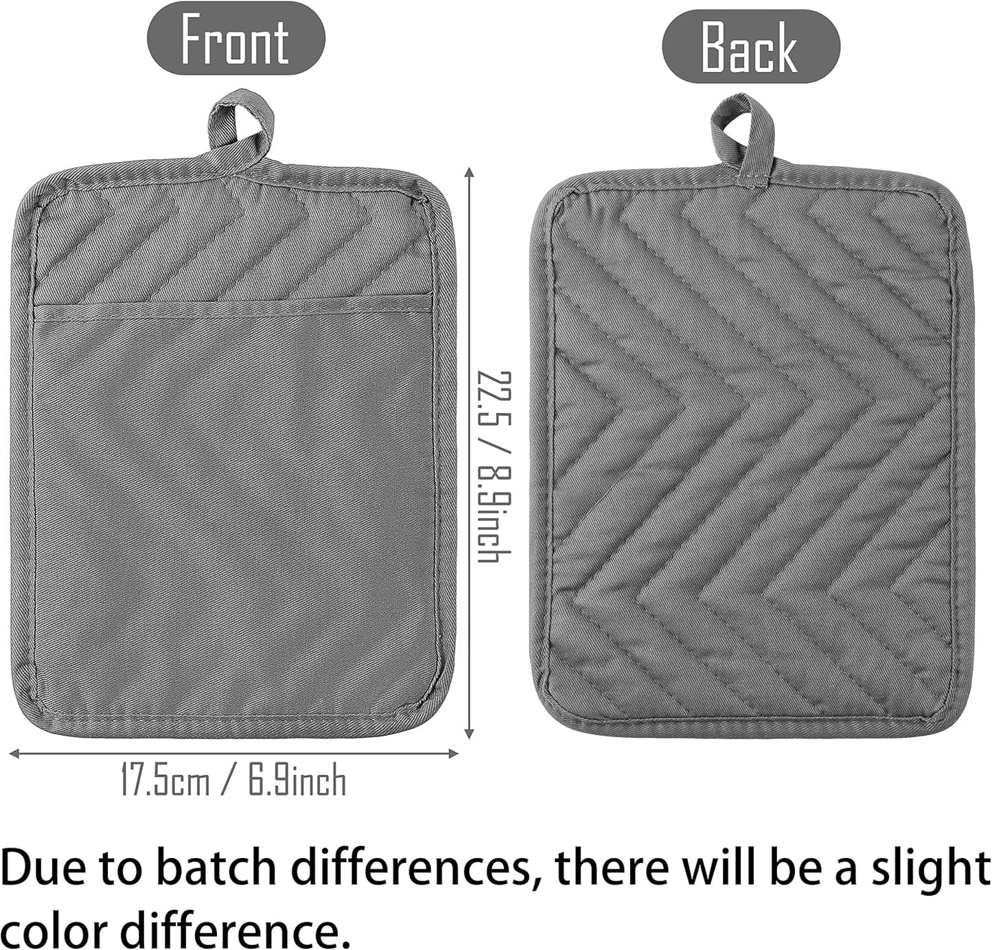 GROBRO7 5Pack Pot Holders for Kitchen Heat Resistant Cotton Potholder Multipurpose Hot Pad Machine Washable Oven Mitts with Pocket Potholders for Baking and Cooking 8.9 x 6.9 in Gray Black